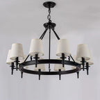 Lampadario Nero a Sospensione con Paralume in Tessuto Stile Country Americano