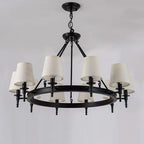 Lampadario Nero a Sospensione con Paralume in Tessuto Stile Country Americano