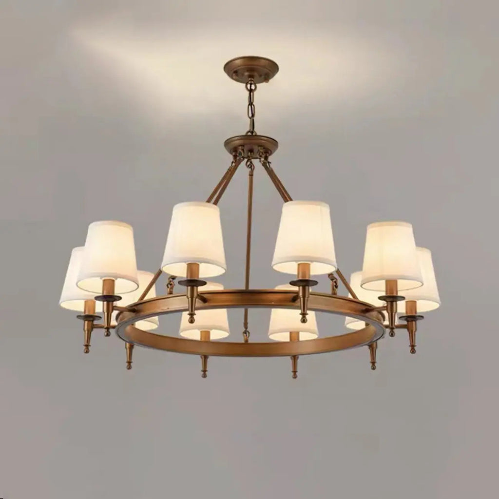 Lampadario Nero a Sospensione con Paralume in Tessuto Stile Country Americano