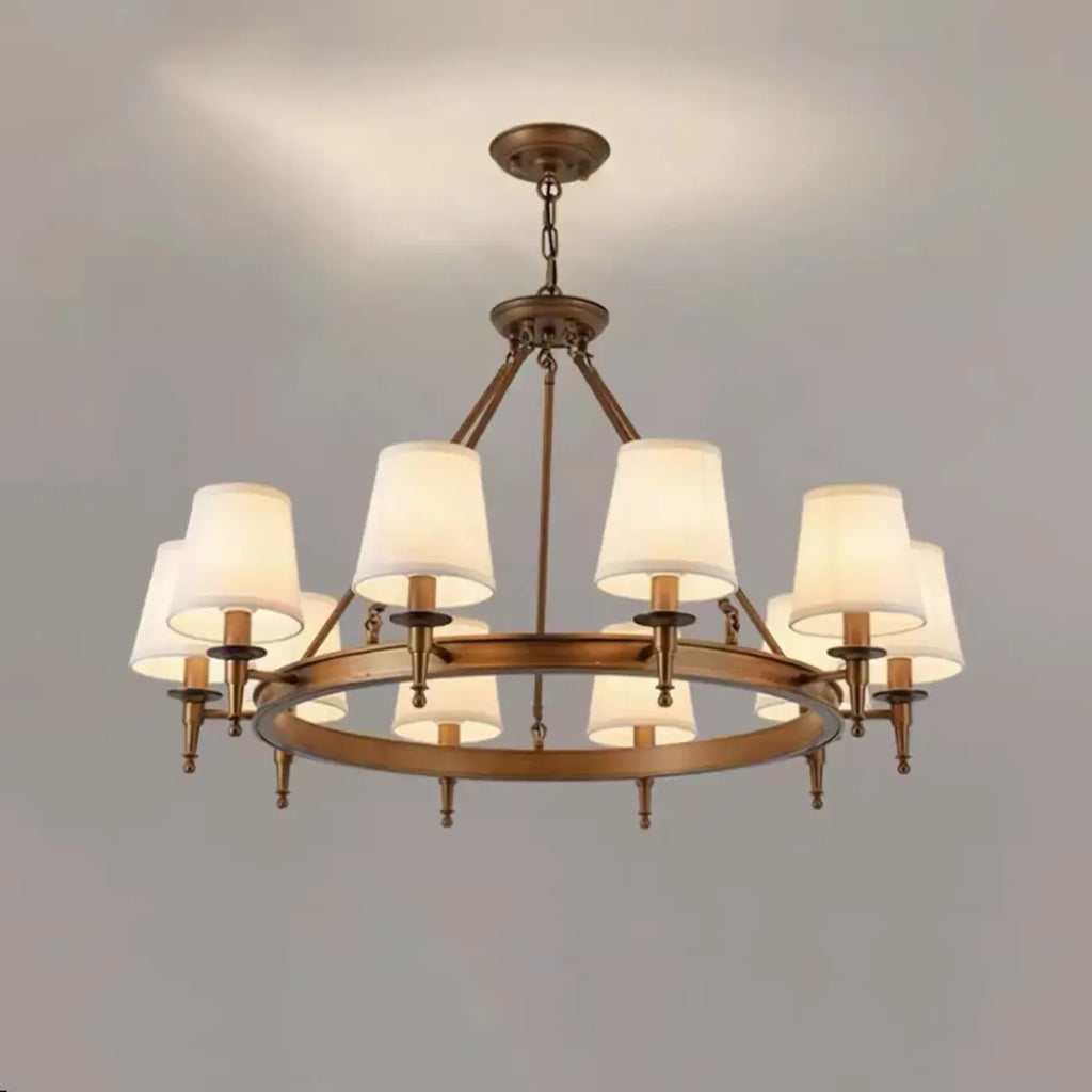 Lampadario Nero a Sospensione con Paralume in Tessuto Stile Country Americano