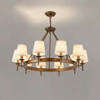 Lampadario Nero a Sospensione con Paralume in Tessuto Stile Country Americano