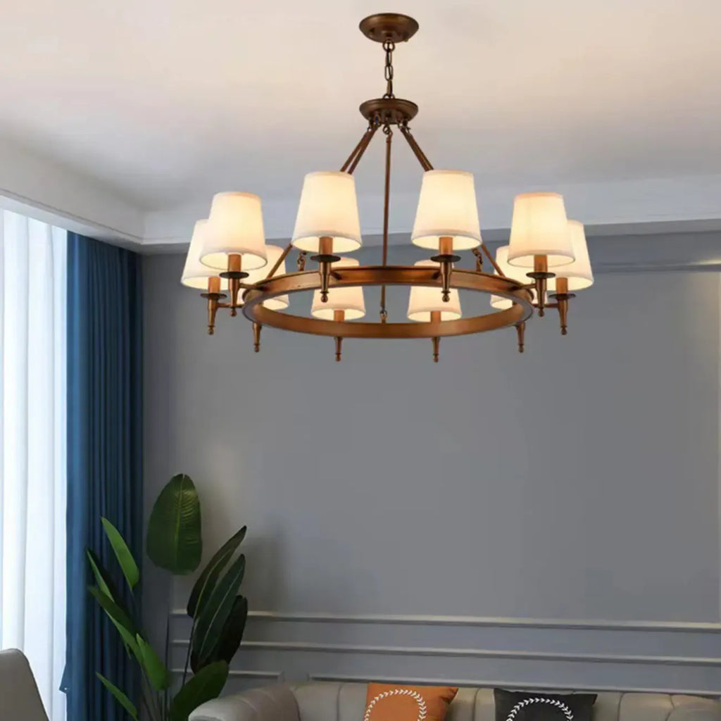 Lampadario Nero a Sospensione con Paralume in Tessuto Stile Country Americano