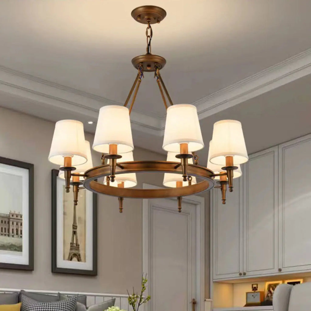 Lampadario Nero a Sospensione con Paralume in Tessuto Stile Country Americano