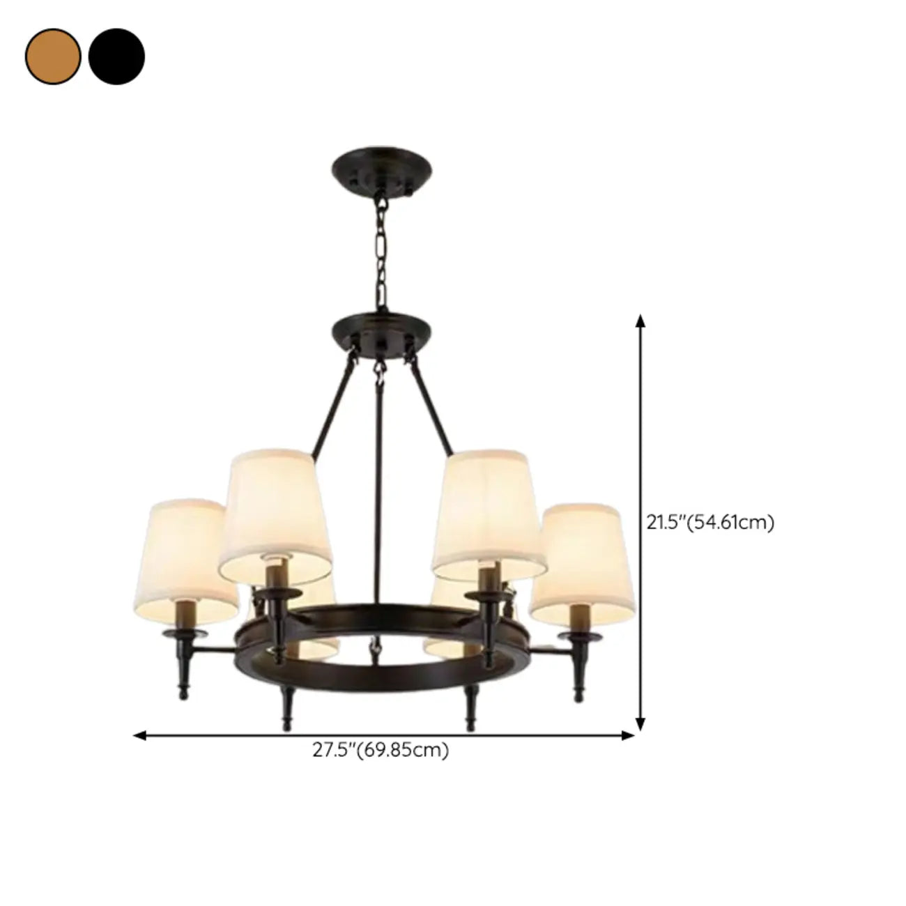 Lampadario Nero a Sospensione con Paralume in Tessuto Stile Country Americano