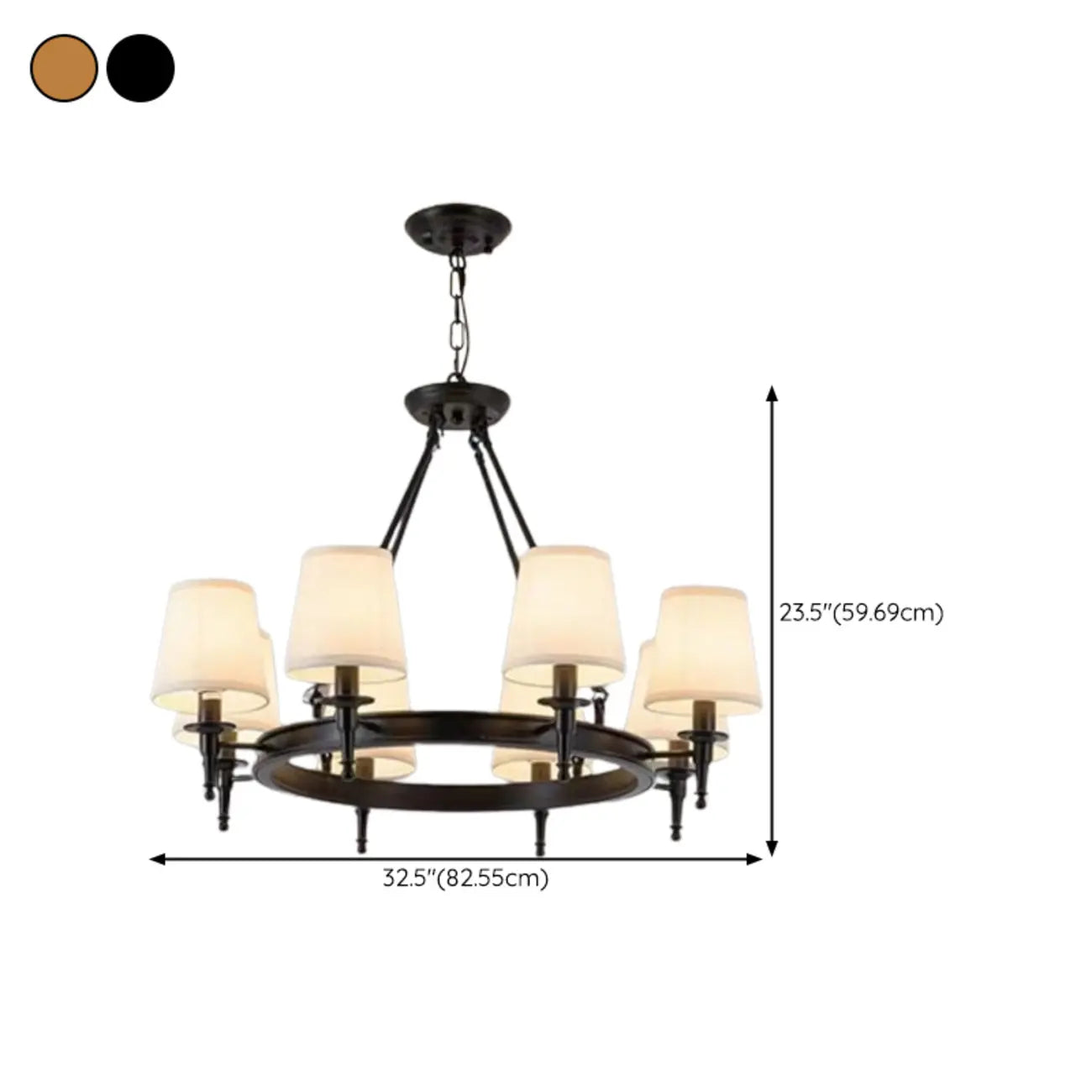 Lampadario Nero a Sospensione con Paralume in Tessuto Stile Country Americano