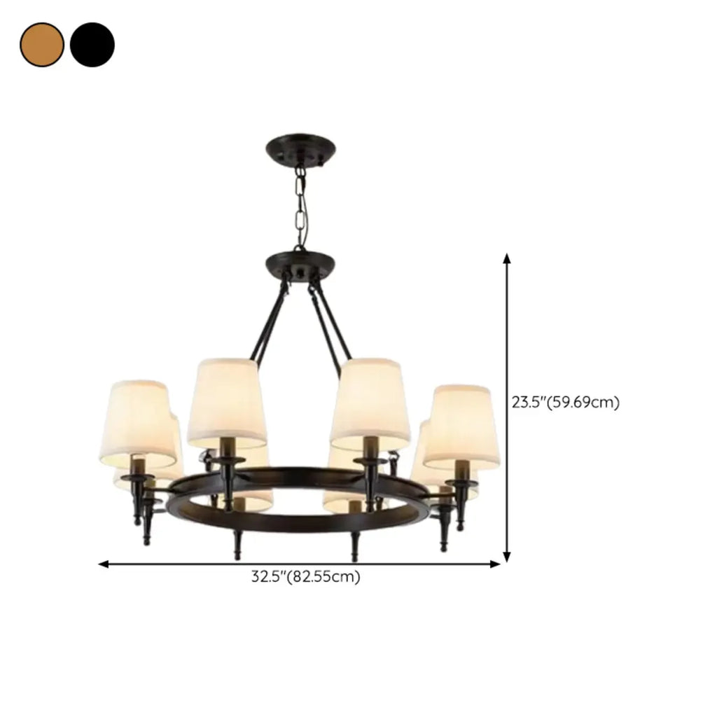 Lampadario Nero a Sospensione con Paralume in Tessuto Stile Country Americano