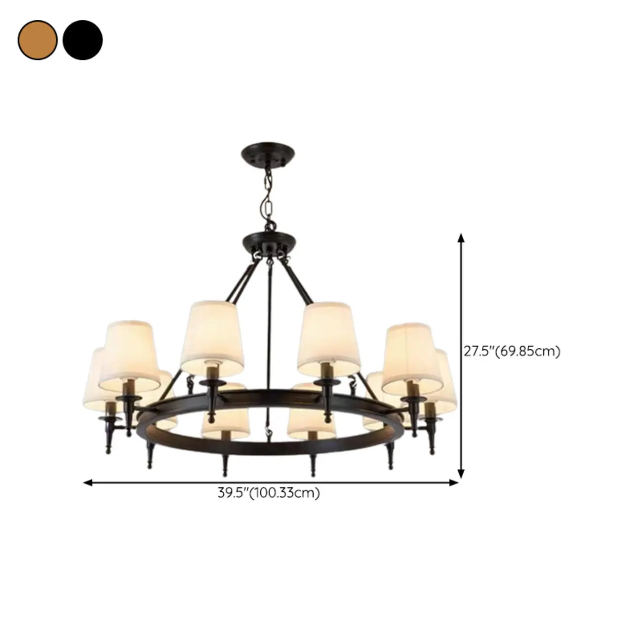 Lampadario Nero a Sospensione con Paralume in Tessuto Stile Country Americano