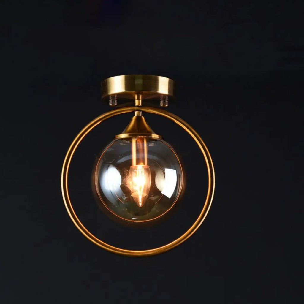 Plafonnier semi-encastré circulaire en laiton et verre à 1 lumière