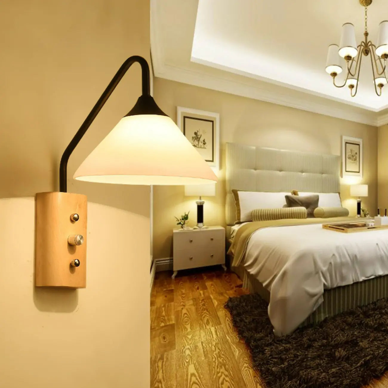 Applique murale moderne en alliage avec abat-jour géométrique pour chambre à coucher