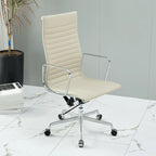Fauteuil de bureau pivotant à dossier haut réglable en cuir beige