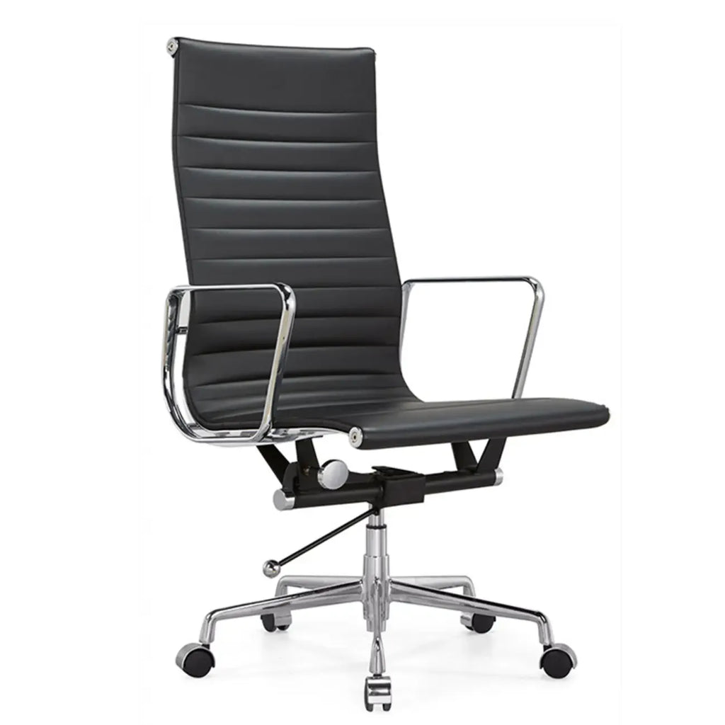 Fauteuil de bureau pivotant à dossier haut réglable en cuir beige