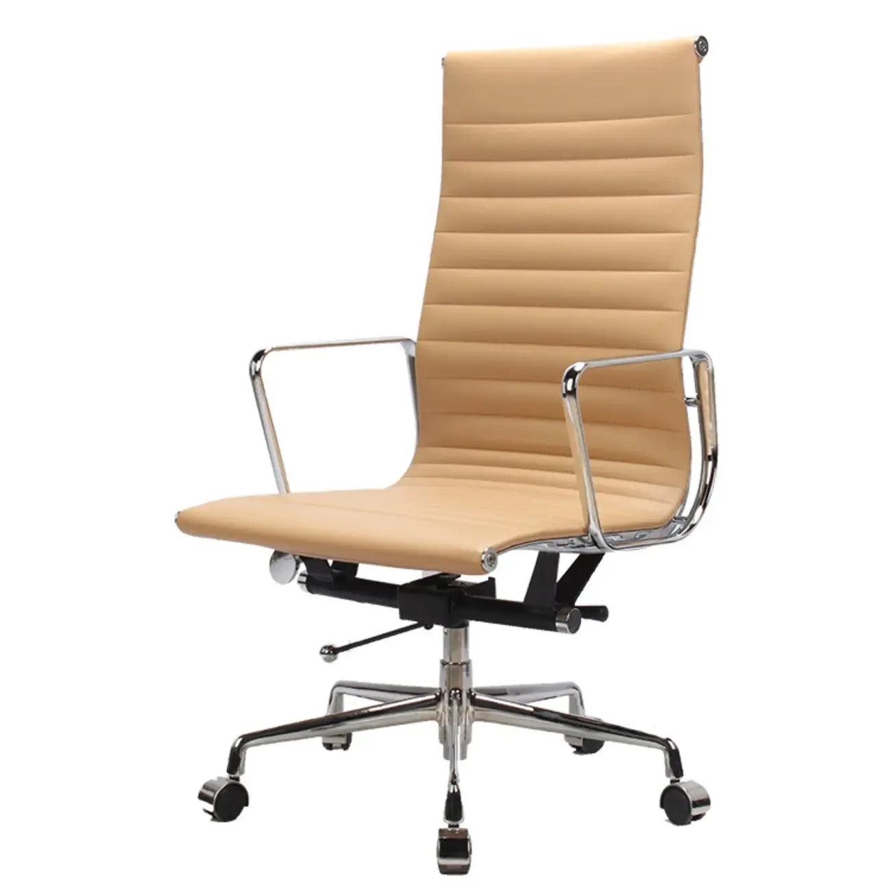 Fauteuil de bureau pivotant à dossier haut réglable en cuir beige