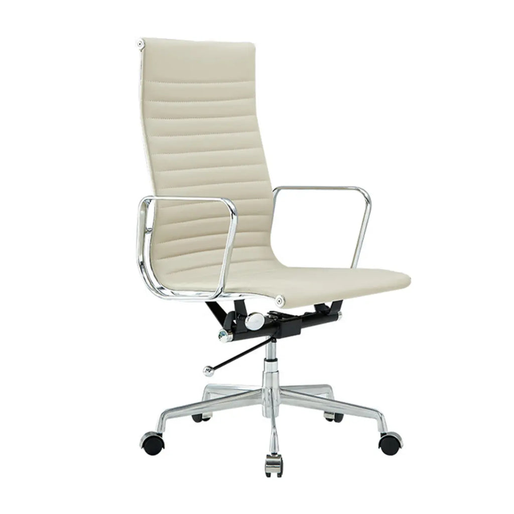 Fauteuil de bureau pivotant à dossier haut réglable en cuir beige