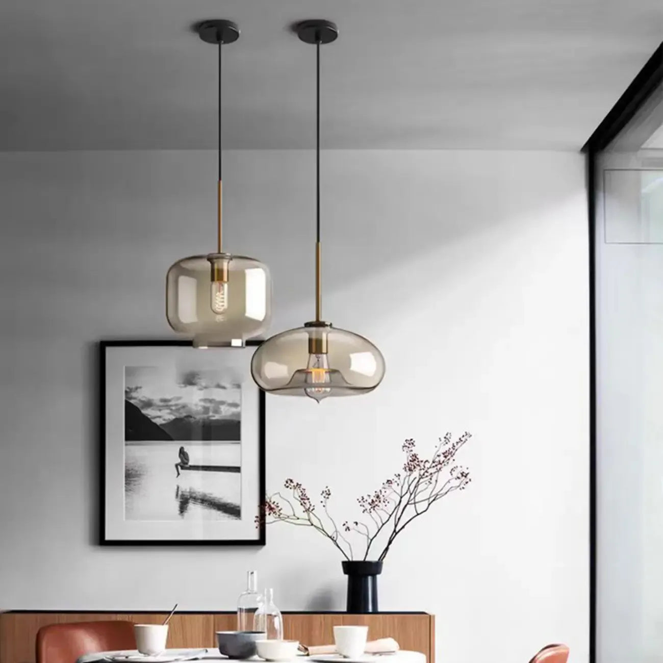 Suspension moderne en verre avec cordon réglable pour salle à manger