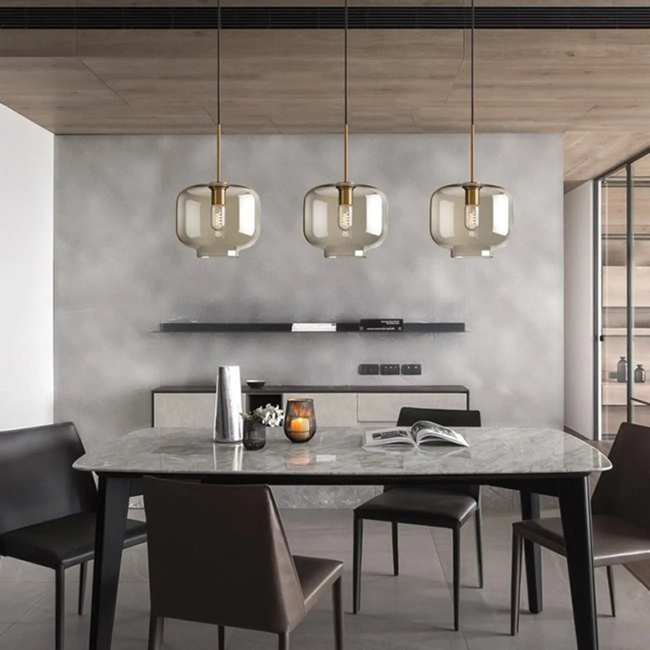 Suspension moderne en verre avec cordon réglable pour salle à manger