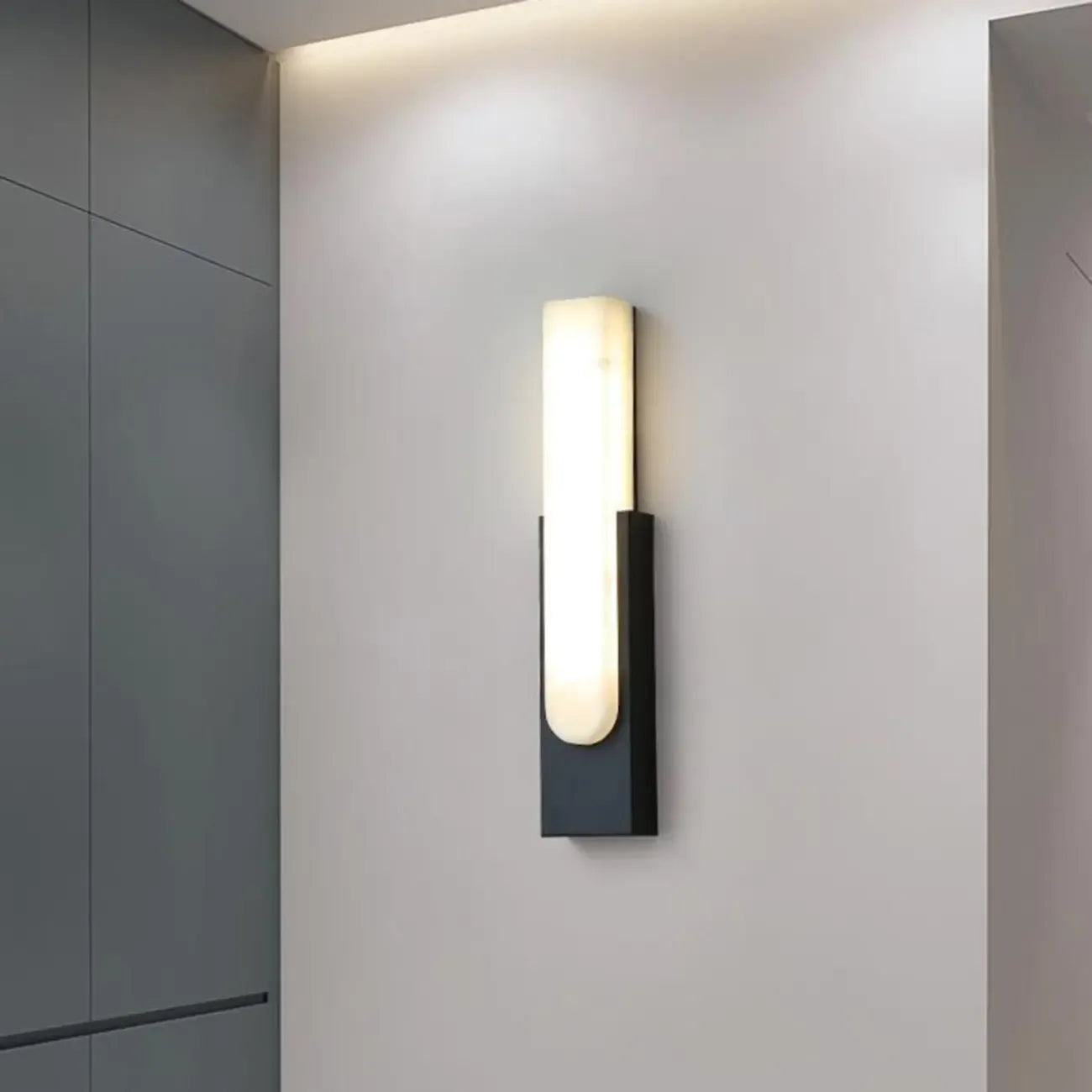 Applique murale moderne en métal blanc et pierre, lumière chaude LED