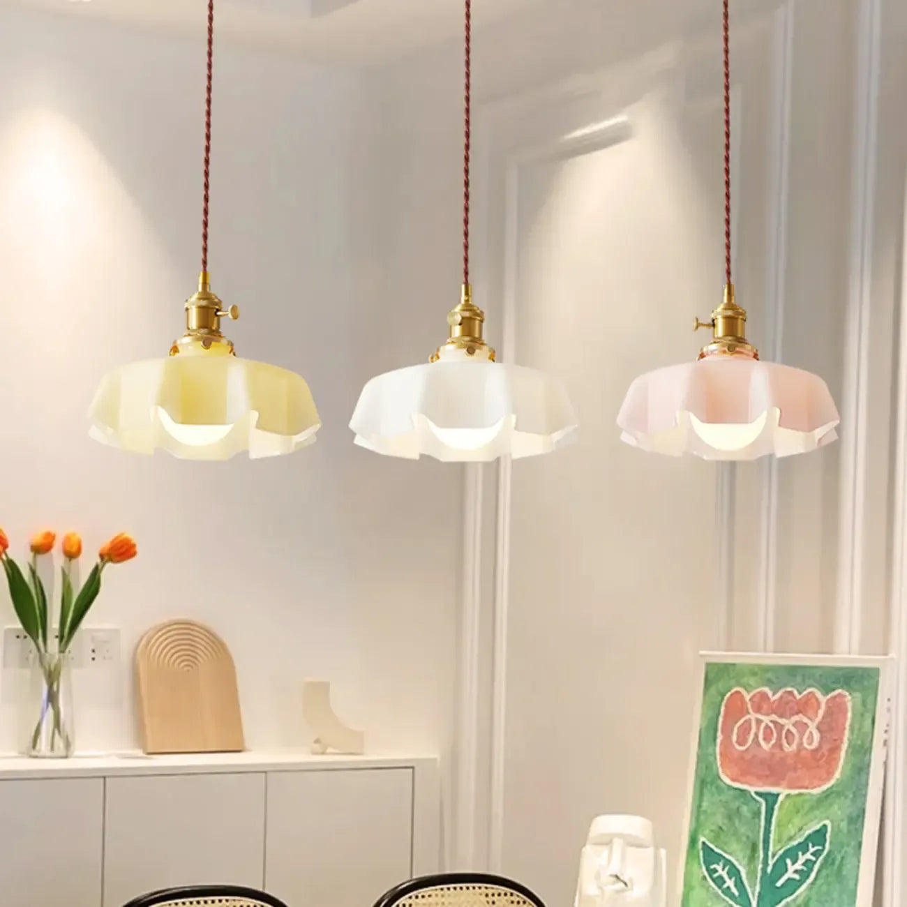 Suspensions en verre coloré à 3 lumières pour îlot de cuisine