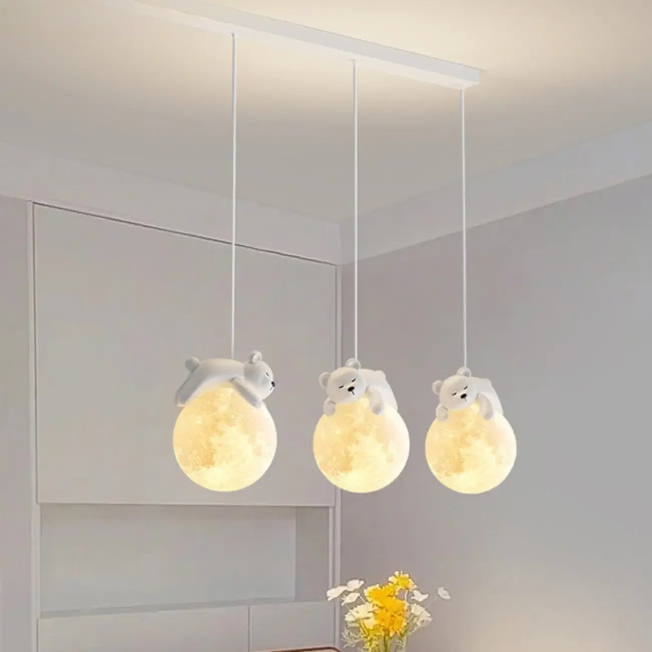 Suspension LED Ours et Lune pour enfants