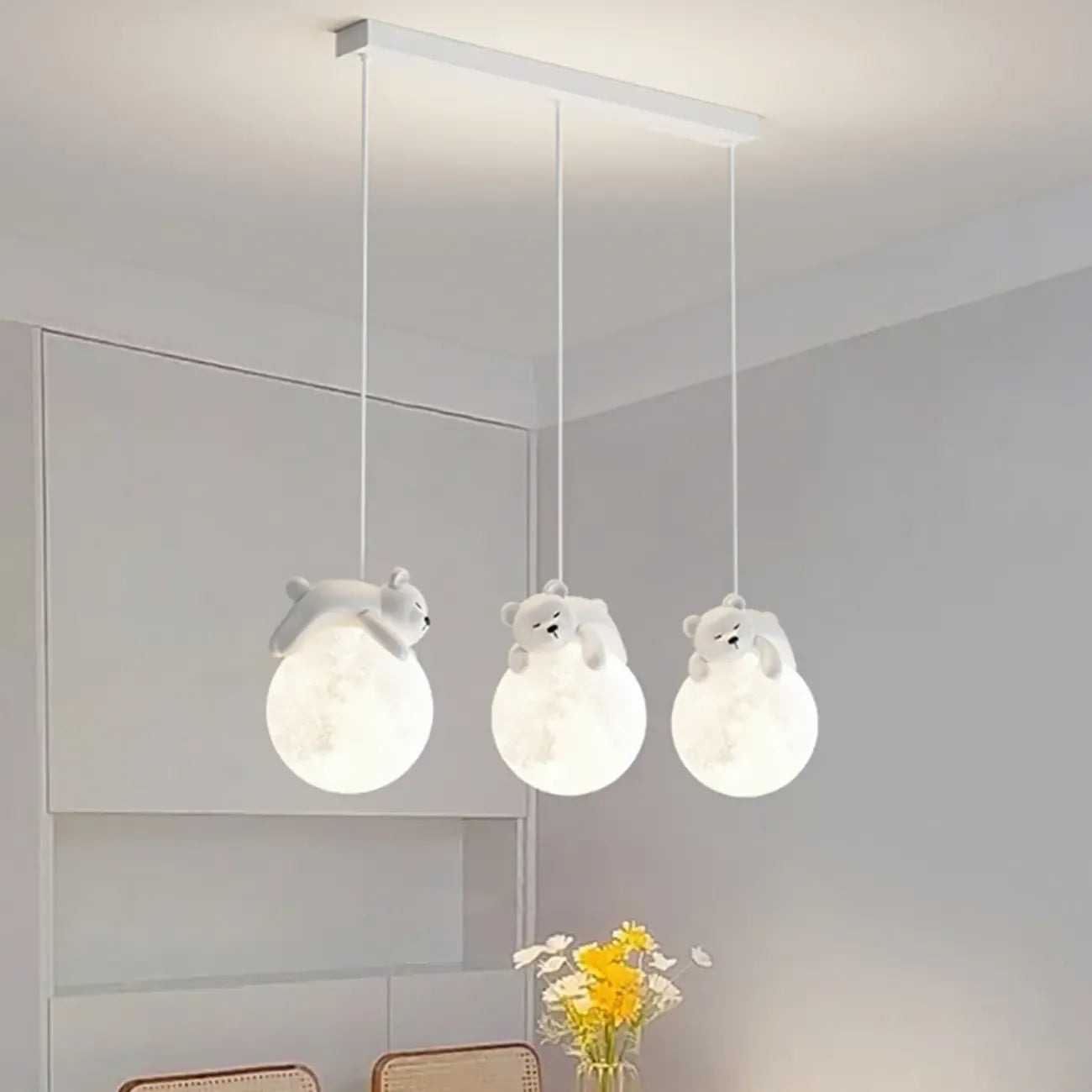 Suspension LED Ours et Lune pour enfants