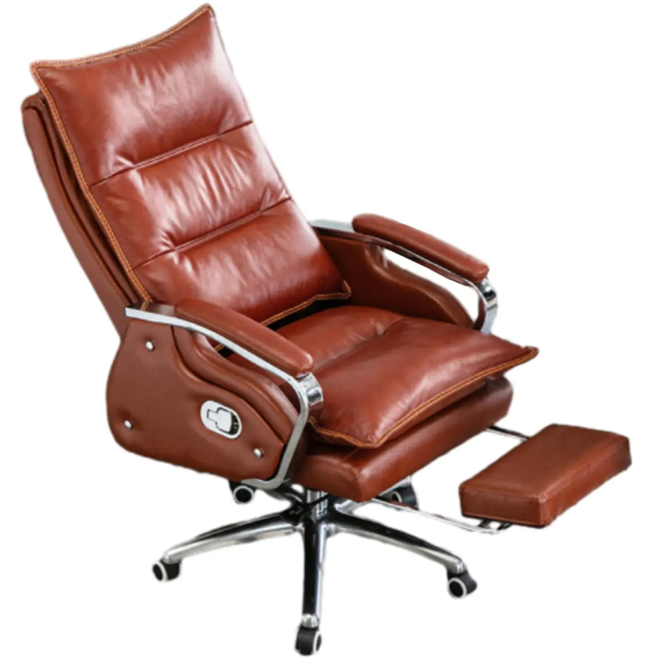 Fauteuil de bureau inclinable en cuir brun rougeâtre de direction