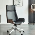 Fauteuil de bureau pivotant réglable en cuir noir à dossier haut