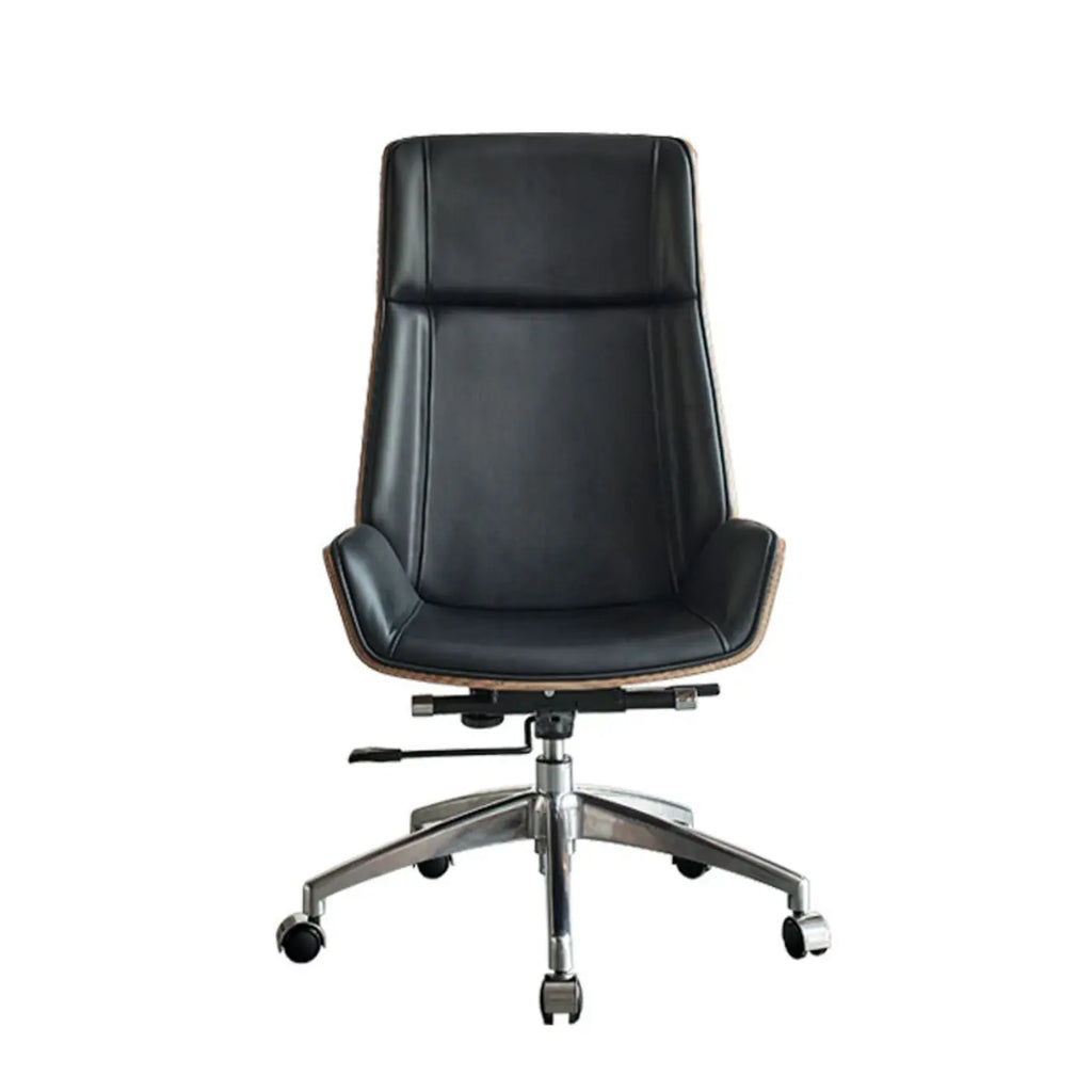 Fauteuil de bureau pivotant réglable en cuir noir à dossier haut