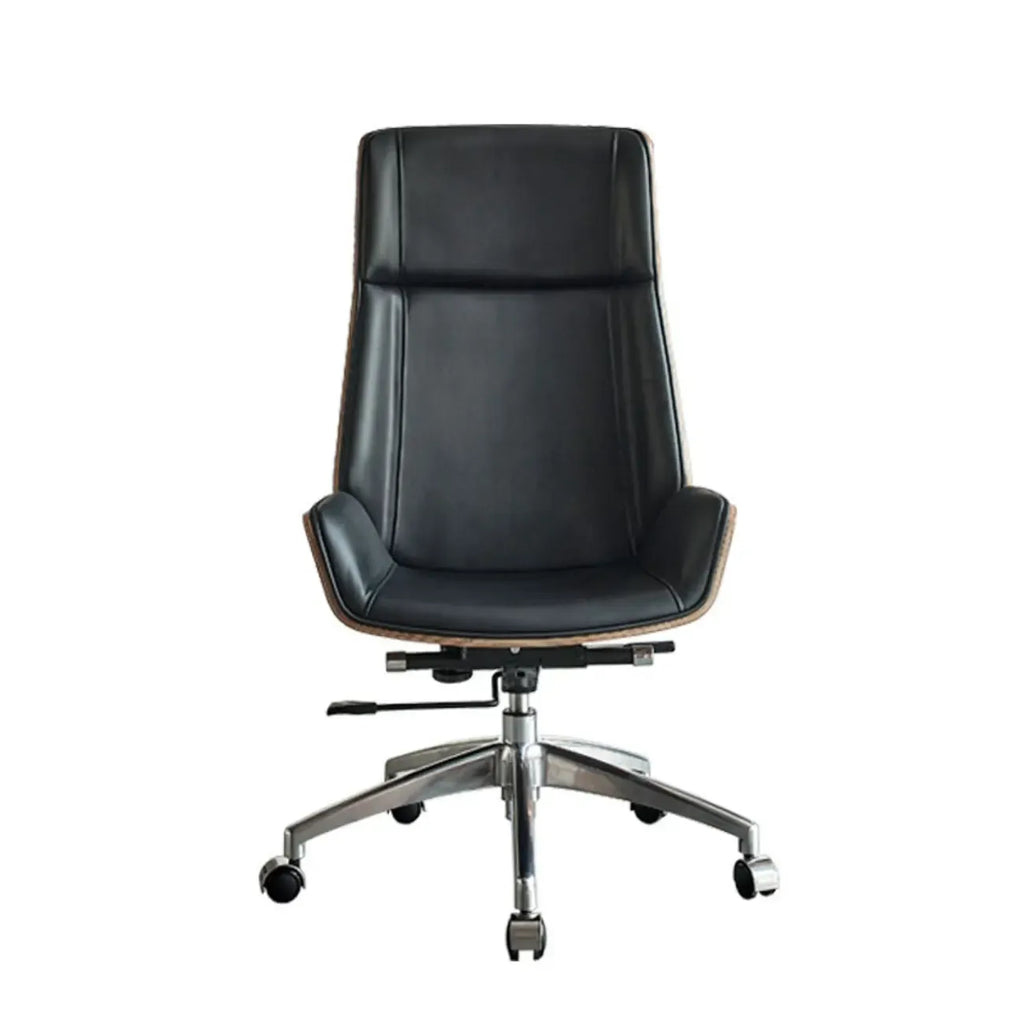 Fauteuil de bureau pivotant réglable en cuir noir à dossier haut