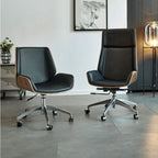 Fauteuil de bureau pivotant réglable en cuir noir à dossier haut