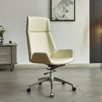Fauteuil de bureau pivotant réglable en cuir noir à dossier haut