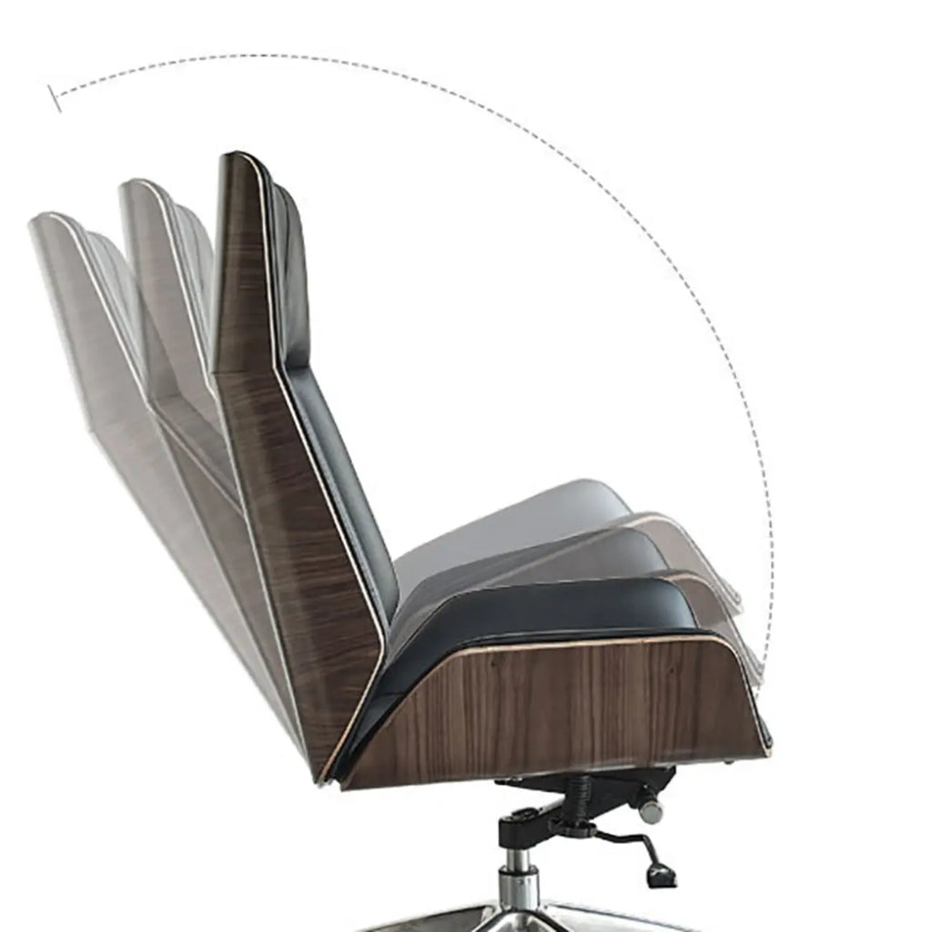 Fauteuil de bureau pivotant réglable en cuir noir à dossier haut