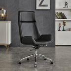 Fauteuil de bureau pivotant réglable en cuir noir à dossier haut