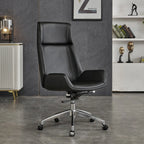 Fauteuil de bureau pivotant réglable en cuir noir à dossier haut