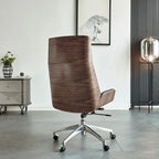 Fauteuil de bureau pivotant réglable en cuir noir à dossier haut