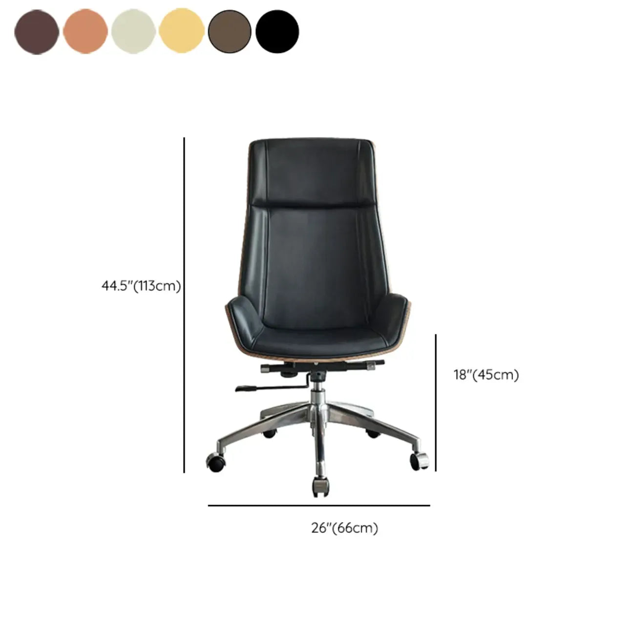 Fauteuil de bureau pivotant réglable en cuir noir à dossier haut