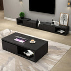 Meuble TV long en bois blanc de 102 pouces avec tiroirs et rangement ouvert