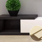 Meuble TV long en bois blanc de 102 pouces avec tiroirs et rangement ouvert