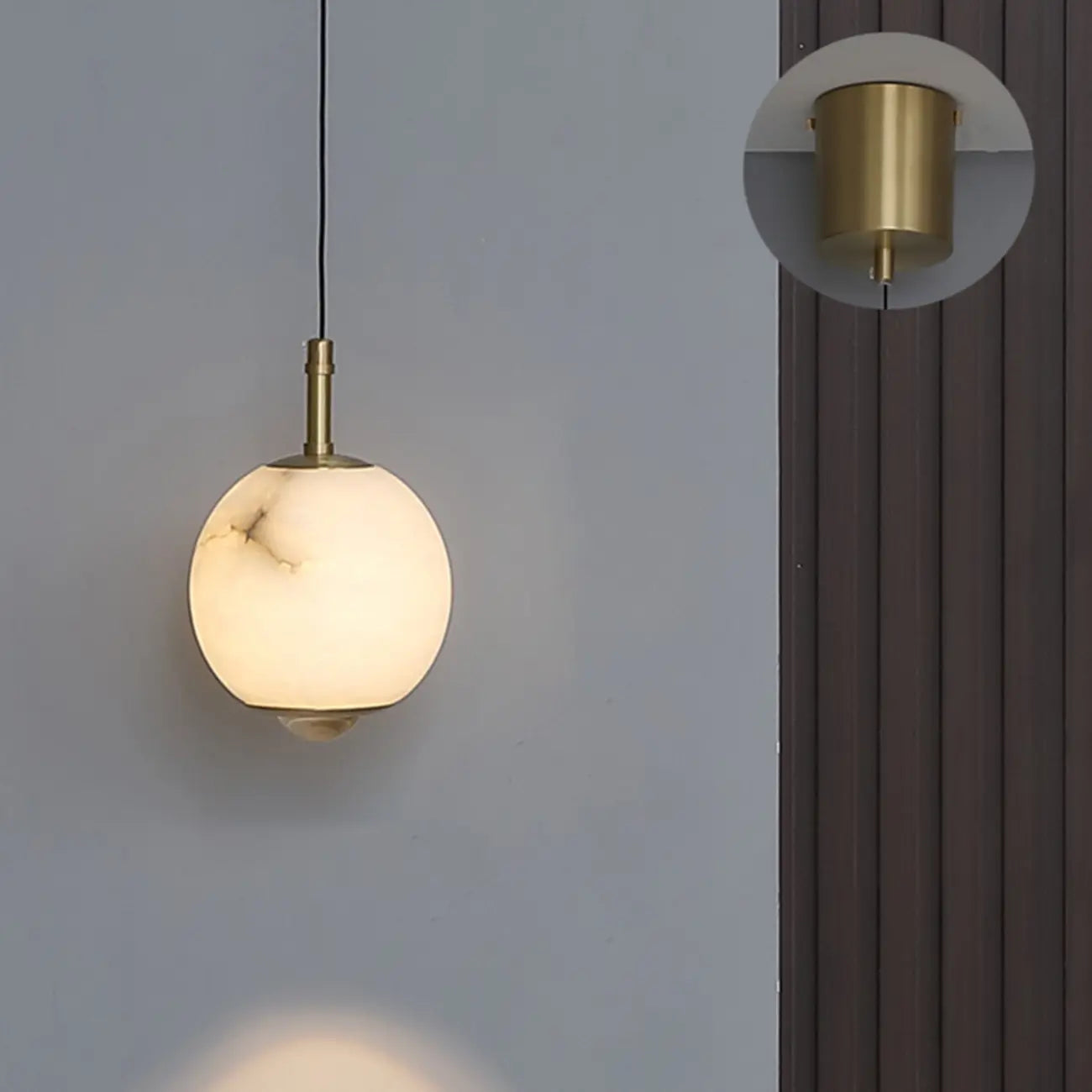 Suspension de cuisine moderne en albâtre et globe doré