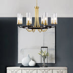 Lustre moderne rond noir et or avec abat-jour en verre transparent