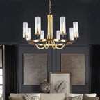 Lustre moderne rond noir et or avec abat-jour en verre transparent