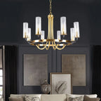 Lustre moderne rond noir et or avec abat-jour en verre transparent