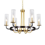 Lustre moderne rond noir et or avec abat-jour en verre transparent
