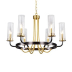 Lustre moderne rond noir et or avec abat-jour en verre transparent