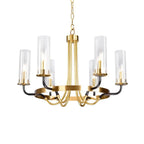 Lustre moderne rond noir et or avec abat-jour en verre transparent