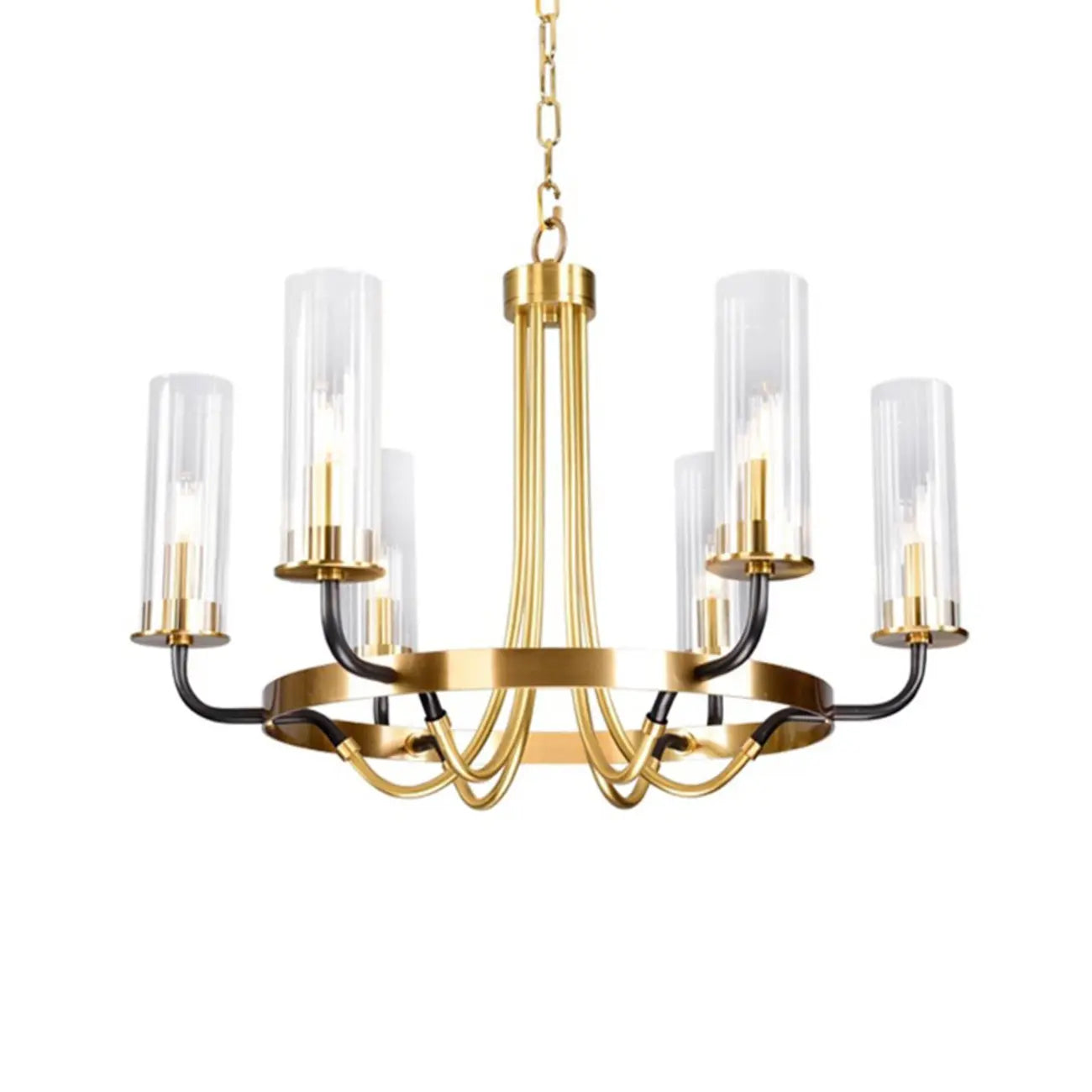 Lustre moderne rond noir et or avec abat-jour en verre transparent