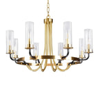 Lustre moderne rond noir et or avec abat-jour en verre transparent