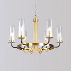 Lustre moderne rond noir et or avec abat-jour en verre transparent