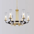 Lustre moderne rond noir et or avec abat-jour en verre transparent