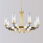 Lustre moderne rond noir et or avec abat-jour en verre transparent