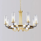 Lustre moderne rond noir et or avec abat-jour en verre transparent
