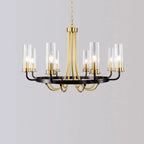 Lustre moderne rond noir et or avec abat-jour en verre transparent